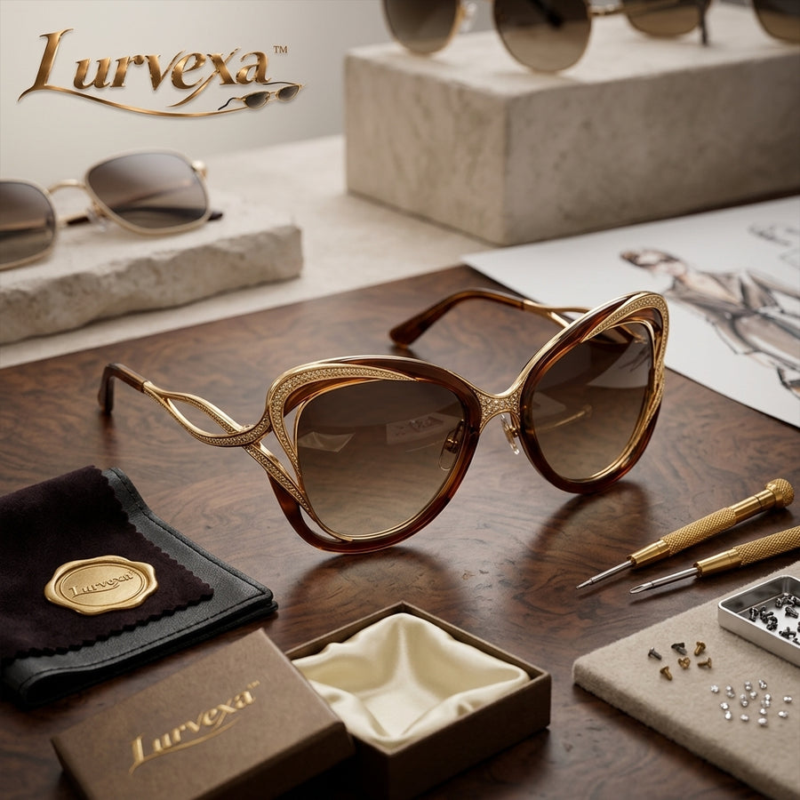 Lurvexa™ Butterfly Sunglasses – Luxury Crystal-Embellished Gold &amp; Amber Oversized Eyewear for Women