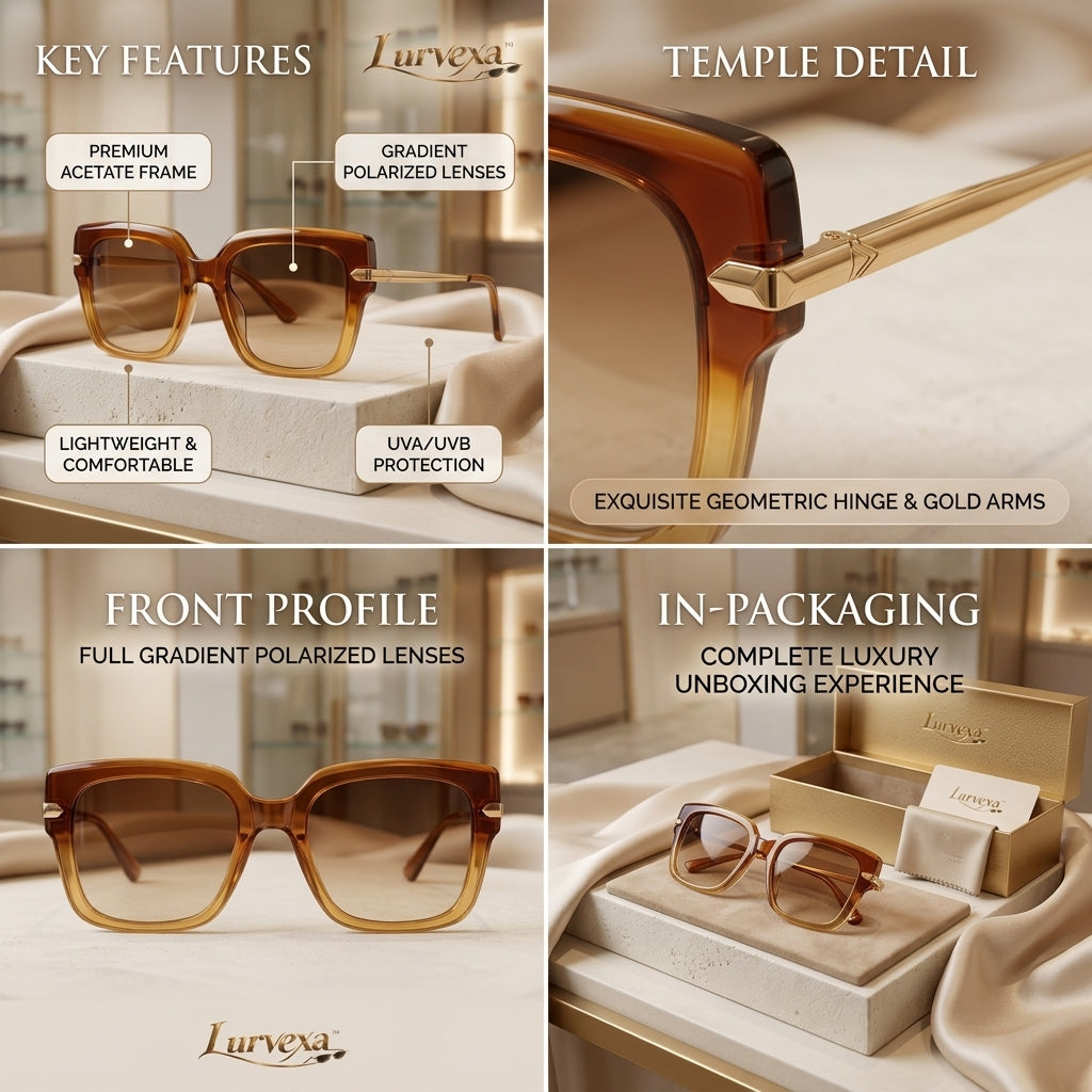 Lurvexa™ Oversized Amber Gradient Square Sunglasses
