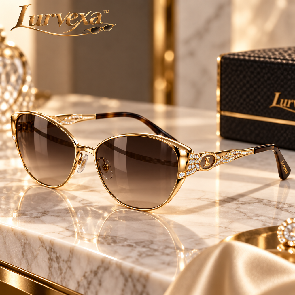Lurvexa™ Classic Luxury Gold Cat-Eye Sunglasses with Crystal-Embellished Temples &amp; Gradient Brown Lenses