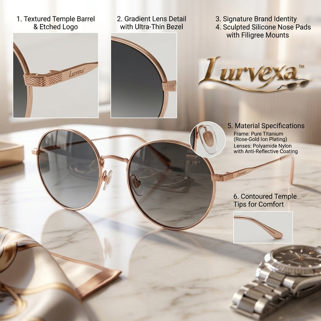 Lurvexa™ Retro Round Rose Gold Metal Sunglasses – Gradient Grey Lenses
