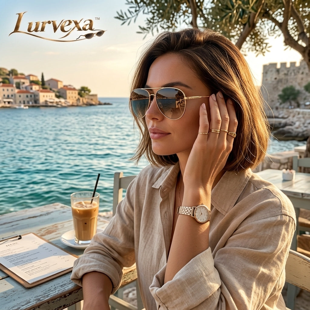 Lurvexa™ Classic Gold Aviator Sunglasses with Gradient Amber Lenses
