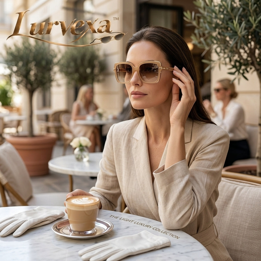 Lurvexa™ Classic Oversized Square Sunglasses – Champagne Amber Frame with Gradient Tint Lenses