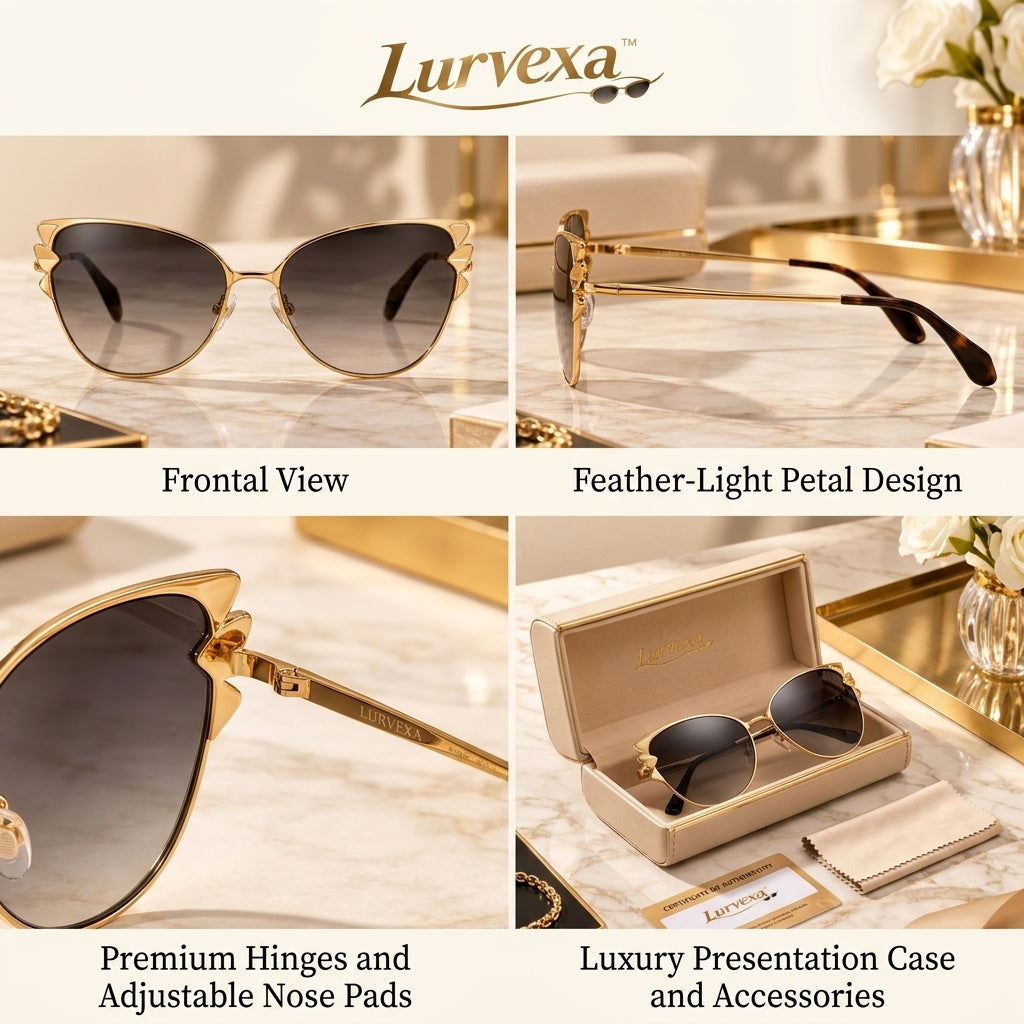 Lurvexa™ Women's Luxury Butterfly Sunglasses – Polished Gold Metal Frame with Gradient Lenses