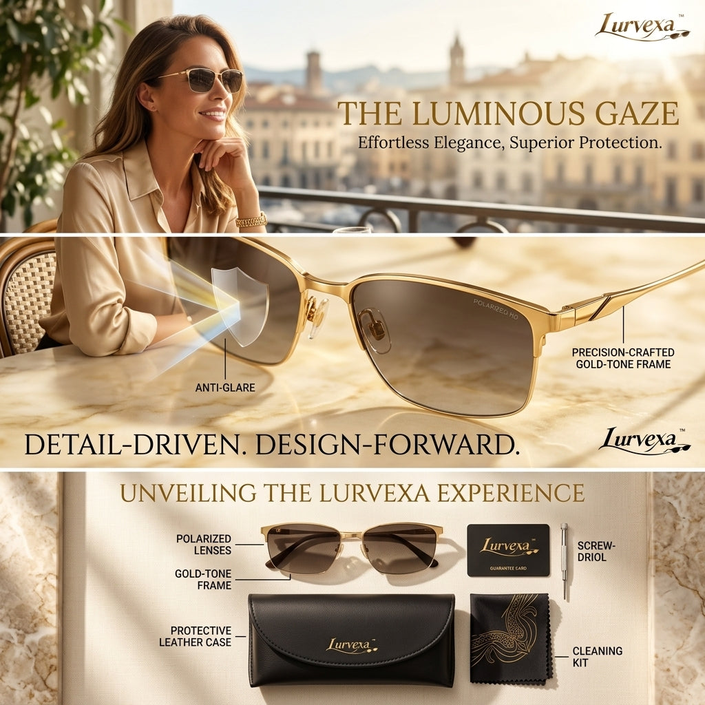 Lurvexa™ Men's Luxury Semi-Rimless Sunglasses – Polarized Gold Browline Executive Eyewear
