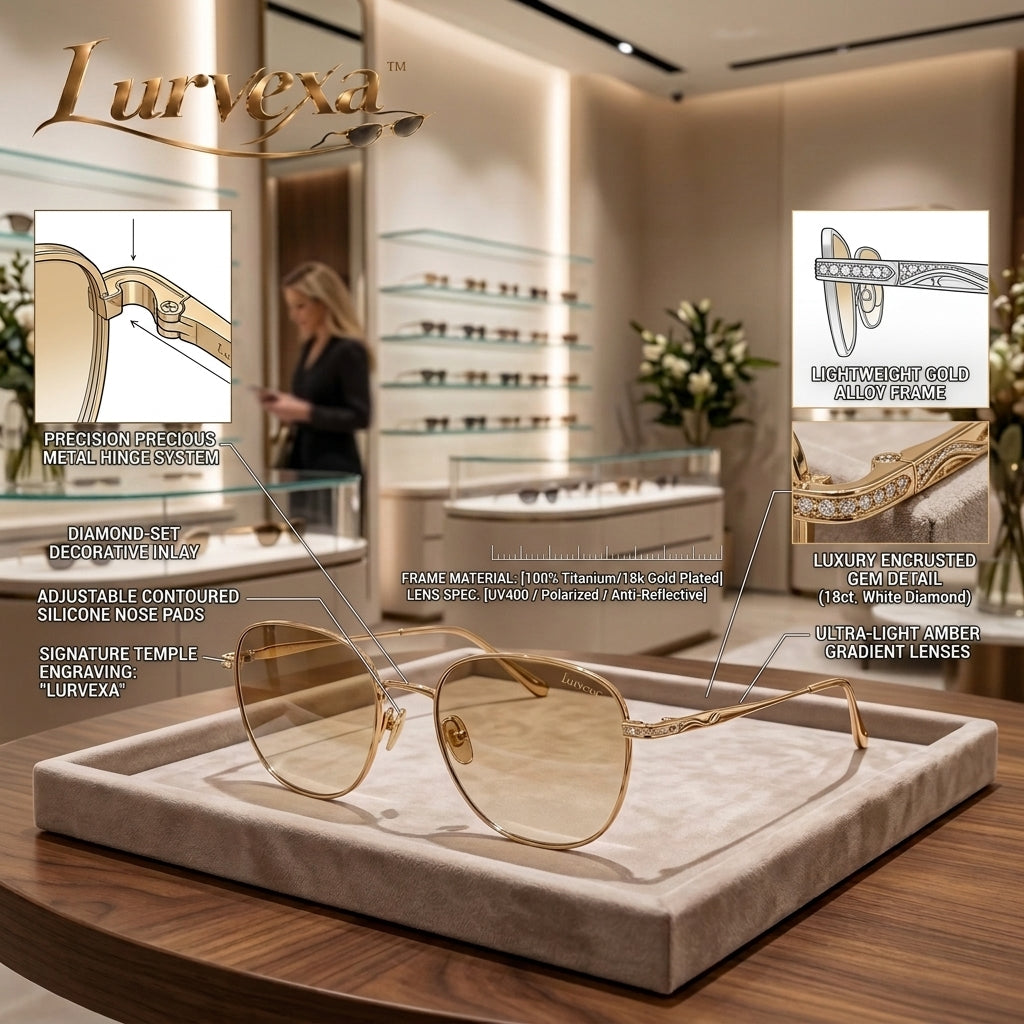Lurvexa™ Aurelia Luxury Gold Metal Sunglasses – Warm Amber Gradient Lenses