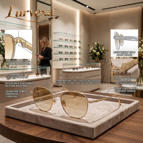 Lurvexa™ Aurelia Luxury Gold Metal Sunglasses – Warm Amber Gradient Lenses