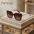 Lurvexa™ Classic Oversized Square Sunglasses – Tortoiseshell Frame with Gold-Tone Temples &amp; Gradient Brown Lenses