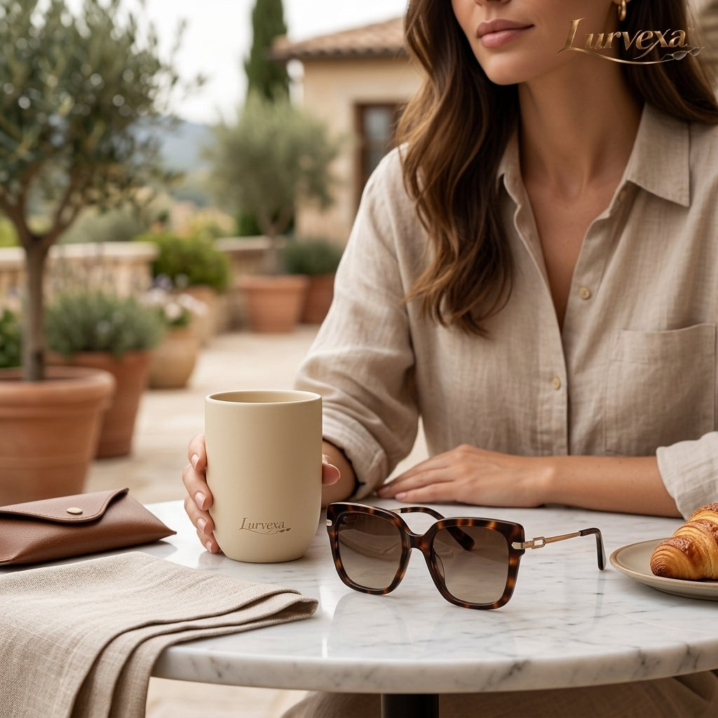 Lurvexa™ Classic Oversized Square Sunglasses – Tortoiseshell Frame with Gold-Tone Temples &amp; Gradient Brown Lenses