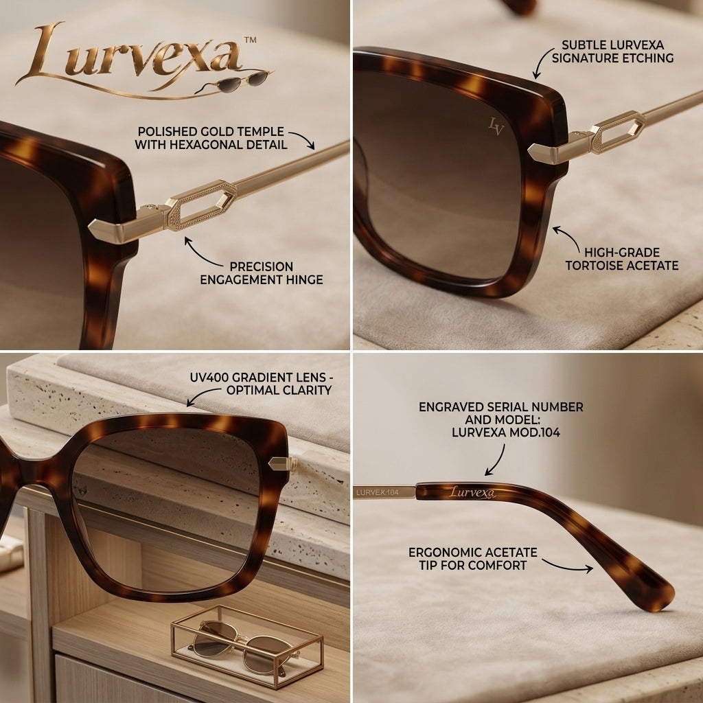 Lurvexa™ Classic Oversized Square Sunglasses – Tortoiseshell Frame with Gold-Tone Temples &amp; Gradient Brown Lenses