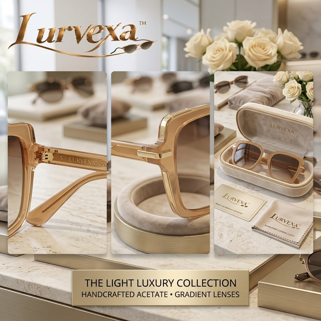 Lurvexa™ Classic Oversized Square Sunglasses – Champagne Amber Frame with Gradient Tint Lenses
