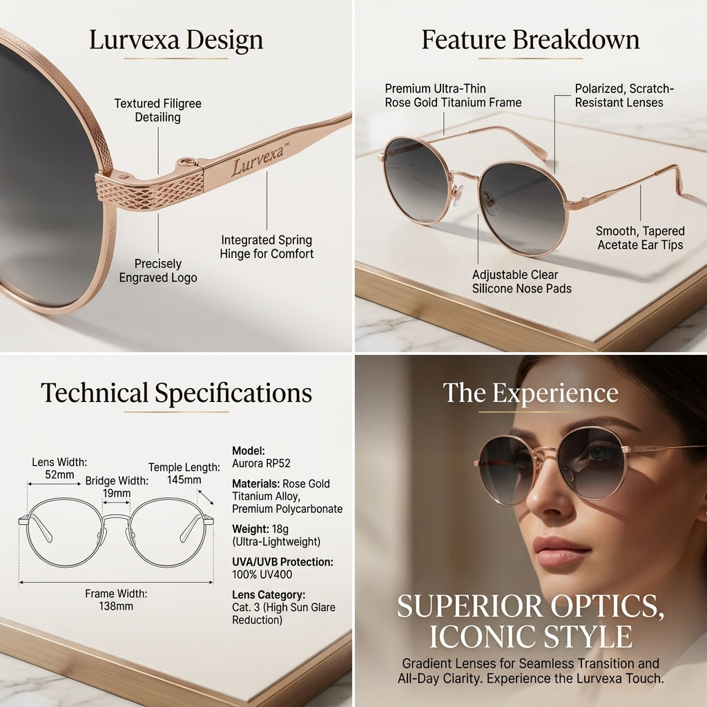 Lurvexa™ Retro Round Rose Gold Metal Sunglasses – Gradient Grey Lenses