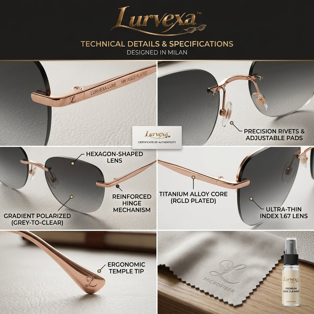 Lurvexa™ Rimless Geometric Sunglasses – Rose Gold Metal Frame with Gradient Smoke Lenses, UV400 Protection