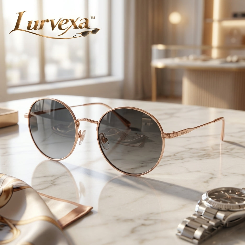 Lurvexa™ Retro Round Rose Gold Metal Sunglasses – Gradient Grey Lenses