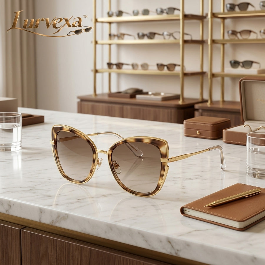 Lurvexa™ Oversized Butterfly Sunglasses – Polished Gold &amp; Warm Amber Tortoise Frame with Gradient Brown Lenses