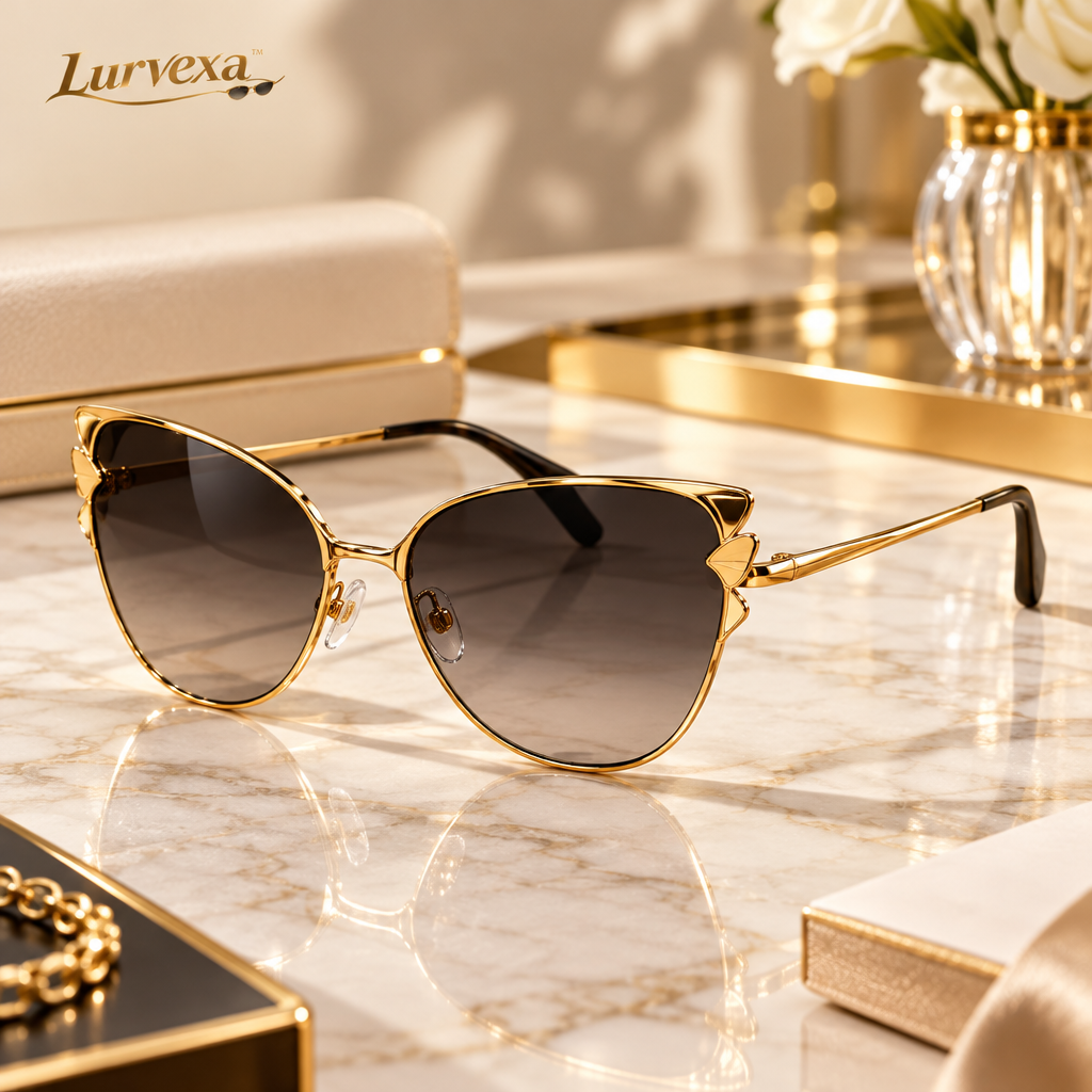 Lurvexa™ Women's Luxury Butterfly Sunglasses – Polished Gold Metal Frame with Gradient Lenses