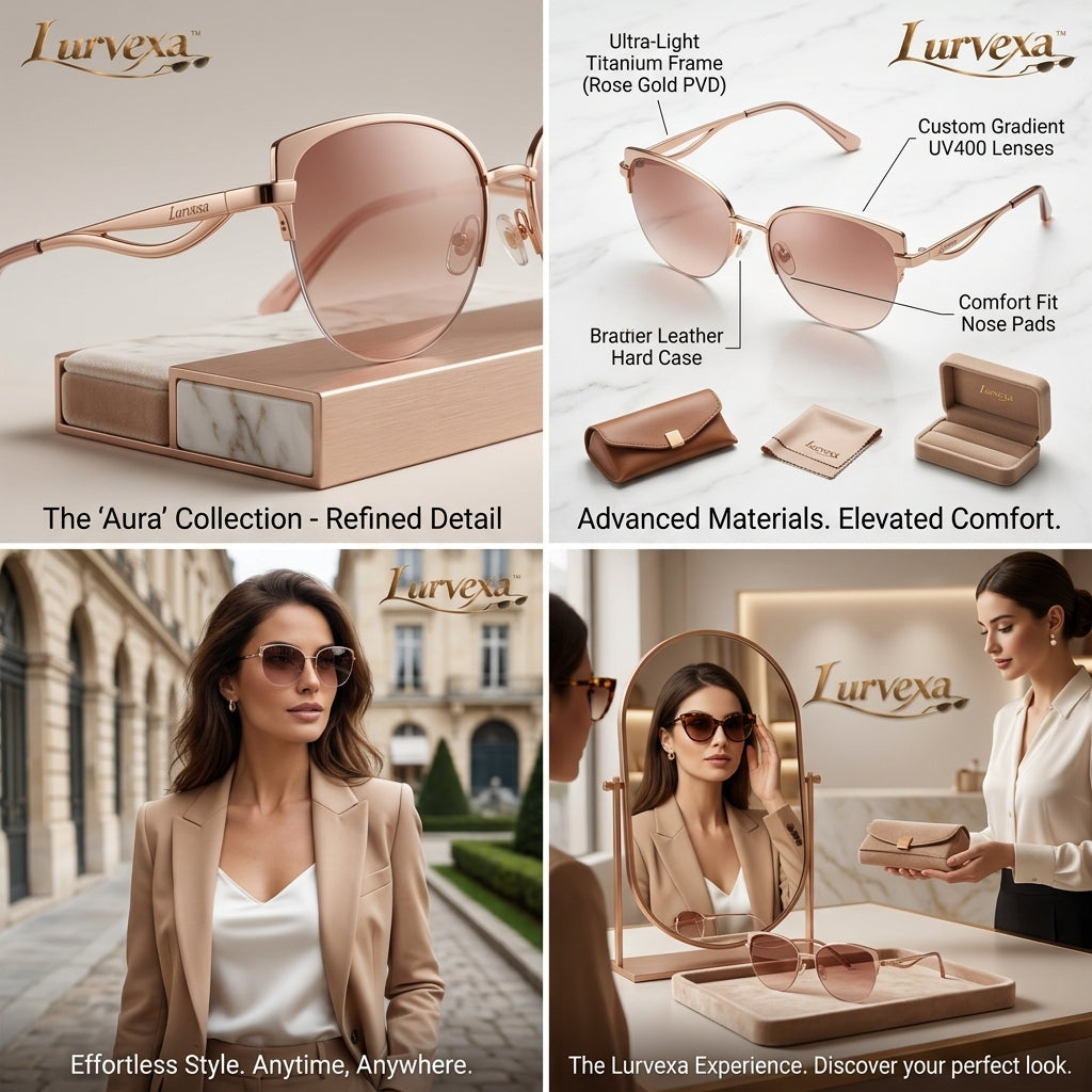 Lurvexa™ Women's Semi-Rimless Cat-Eye Sunglasses – Lightweight Rose Gold Metal Frame with Gradient Blush Lenses