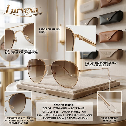 Lurvexa™ Classic Gold Aviator Sunglasses with Gradient Amber Lenses