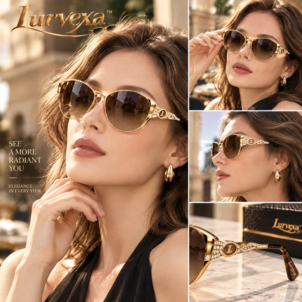 Lurvexa™ Classic Luxury Gold Cat-Eye Sunglasses with Crystal-Embellished Temples &amp; Gradient Brown Lenses