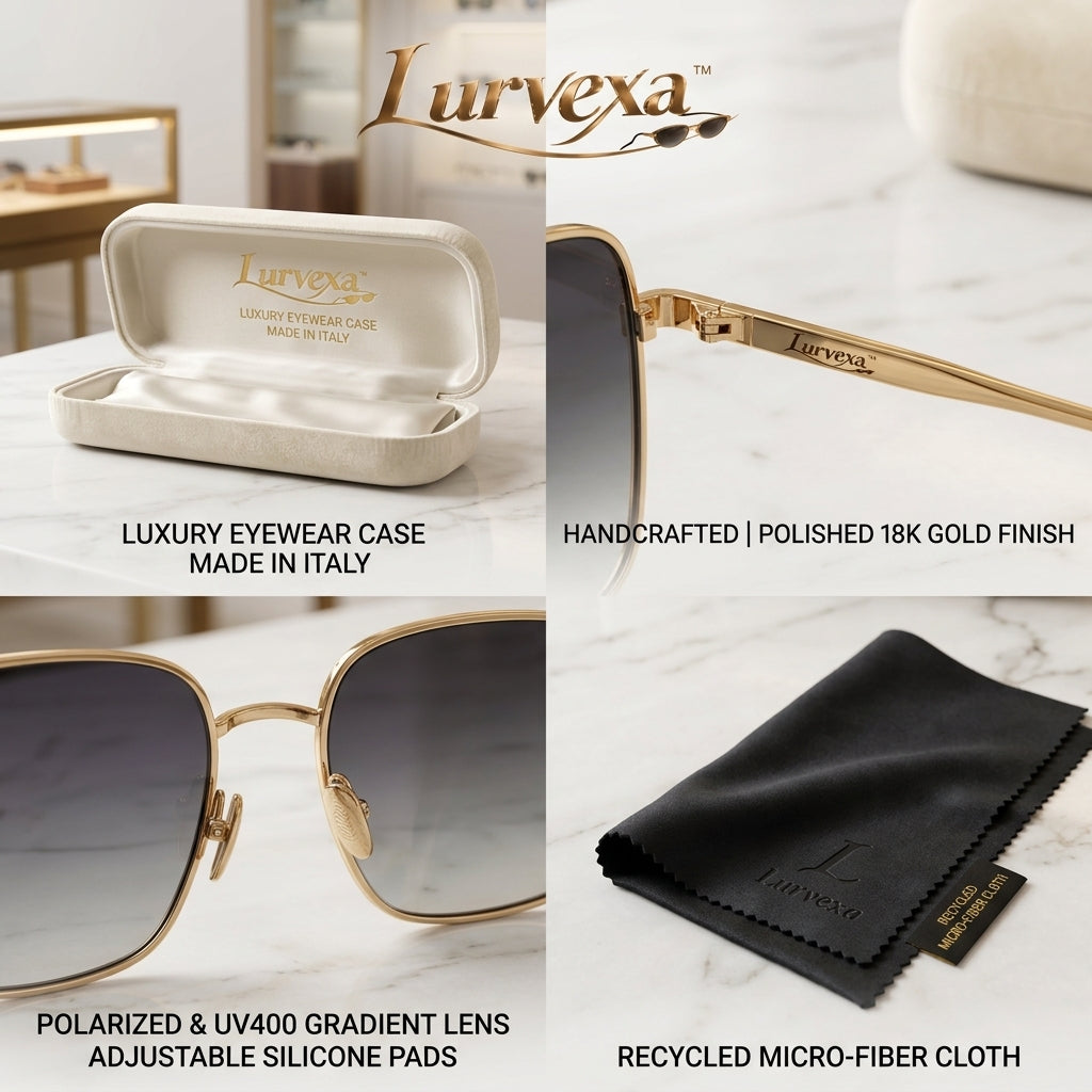 Lurvexa™ Luxury Aviator Sunglasses – Polished Gold Double-Bridge Metal Frame with Gradient Amber Lenses