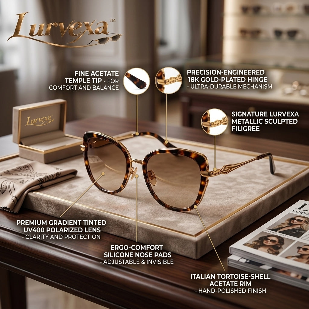 Lurvexa™ Luxury Butterfly Sunglasses – Handcrafted Tortoiseshell &amp; Polished Gold Frame with Gradient Brown Lenses