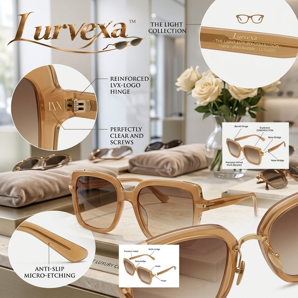 Lurvexa™ Classic Oversized Square Sunglasses – Champagne Amber Frame with Gradient Tint Lenses