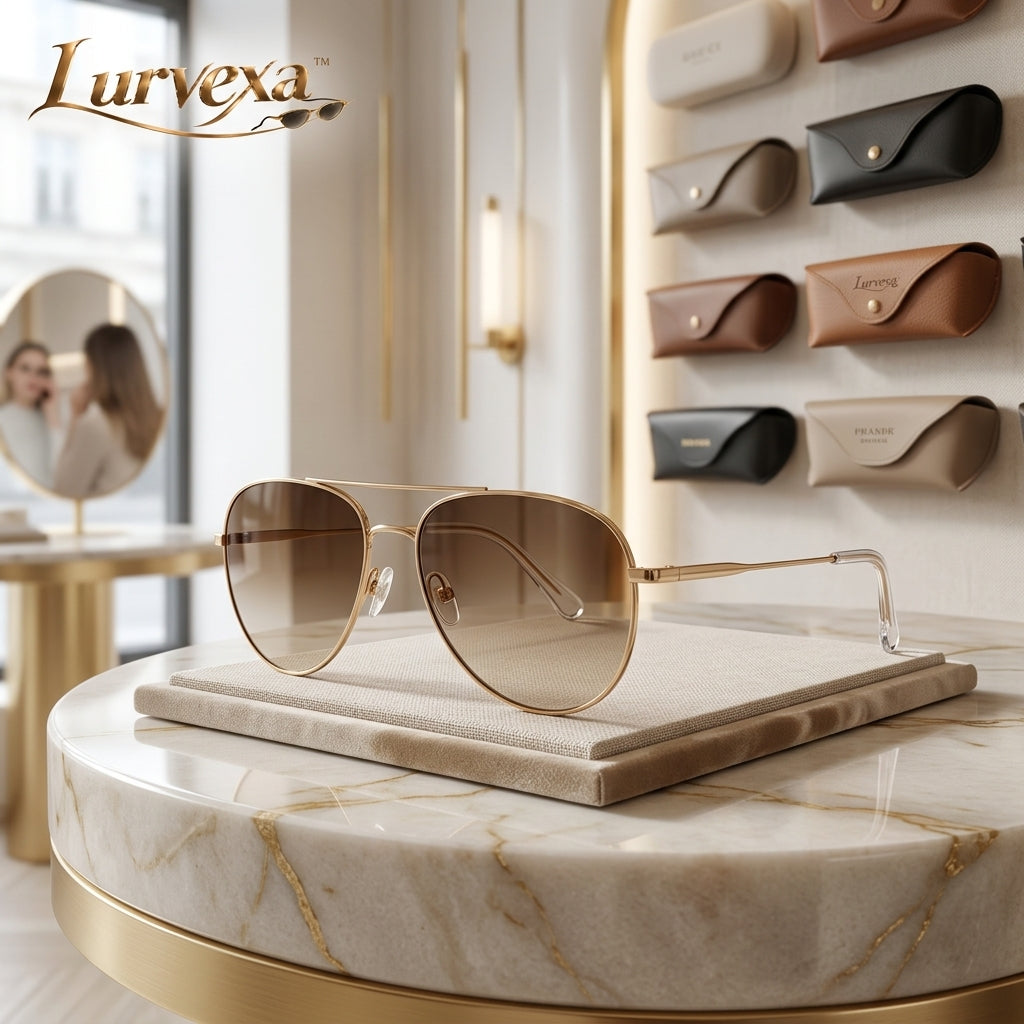 Lurvexa™ Classic Gold Aviator Sunglasses with Gradient Amber Lenses