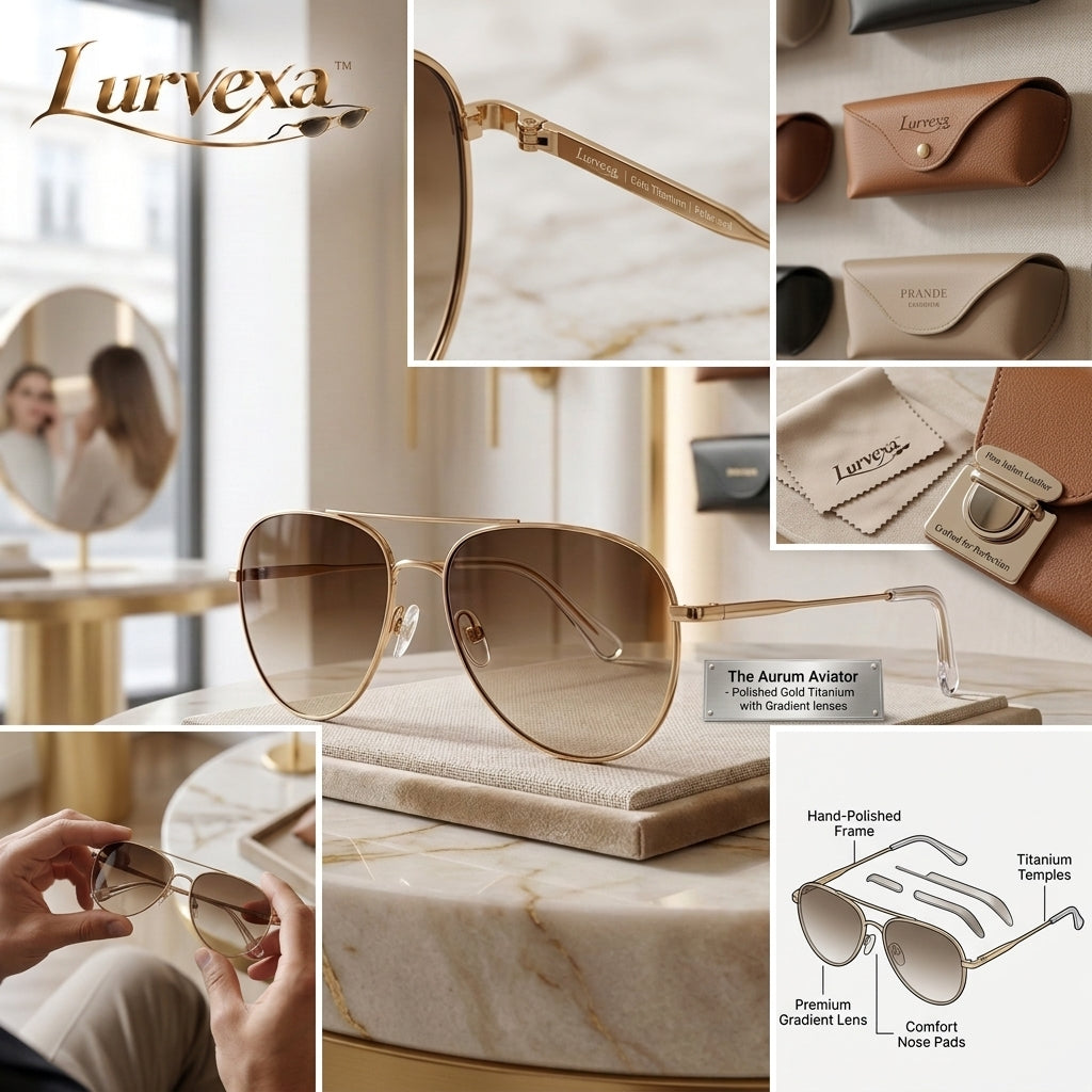 Lurvexa™ Classic Gold Aviator Sunglasses with Gradient Amber Lenses
