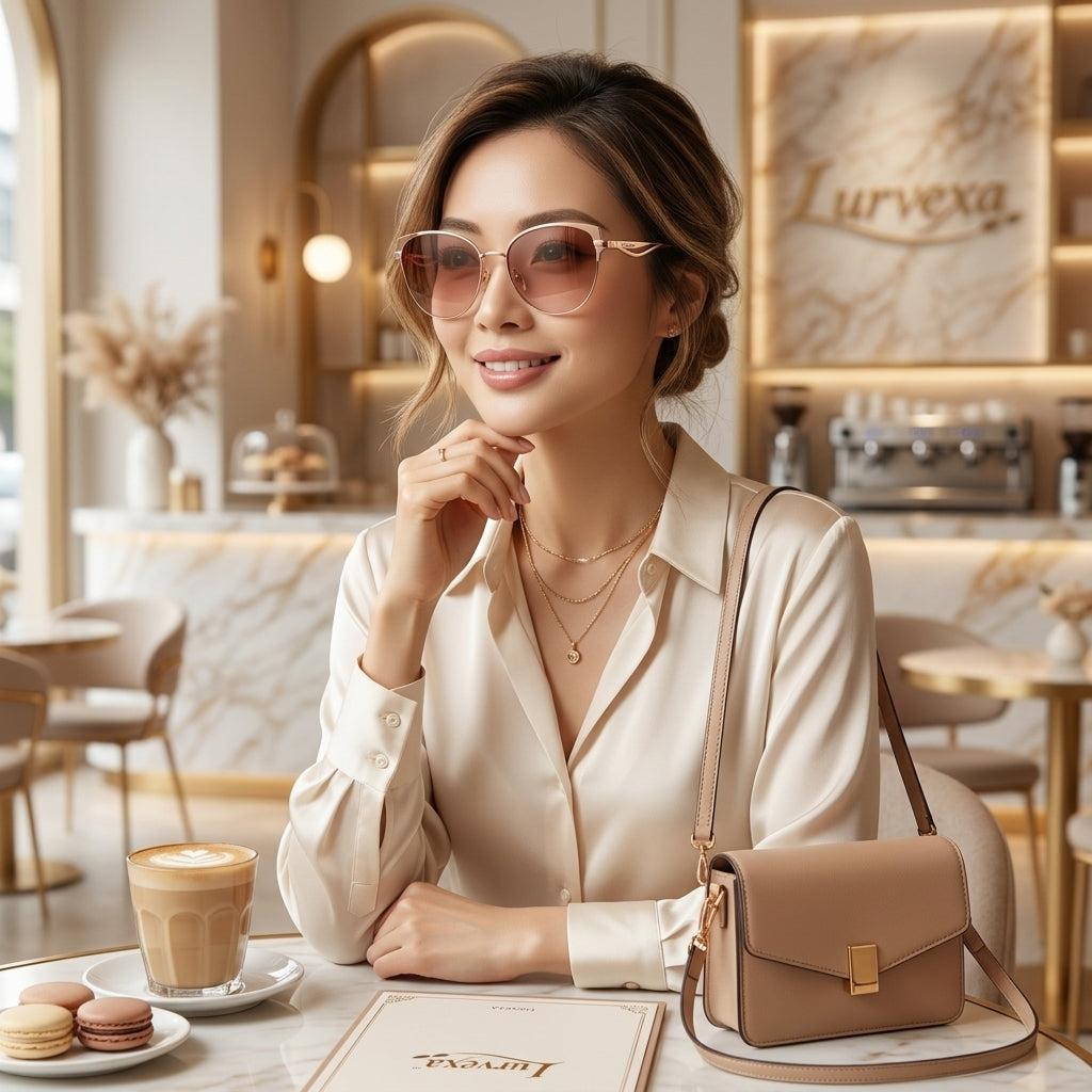 Lurvexa™ Women's Semi-Rimless Cat-Eye Sunglasses – Lightweight Rose Gold Metal Frame with Gradient Blush Lenses