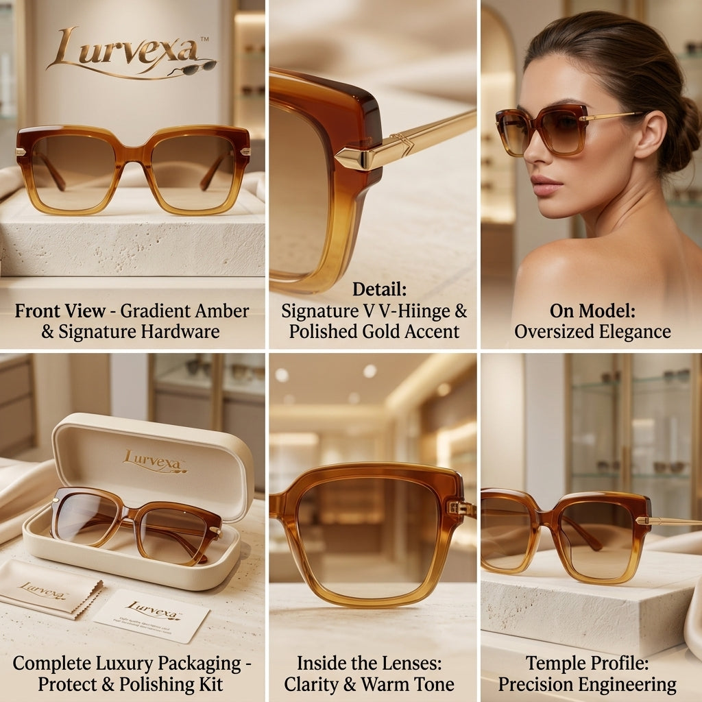 Lurvexa™ Oversized Amber Gradient Square Sunglasses
