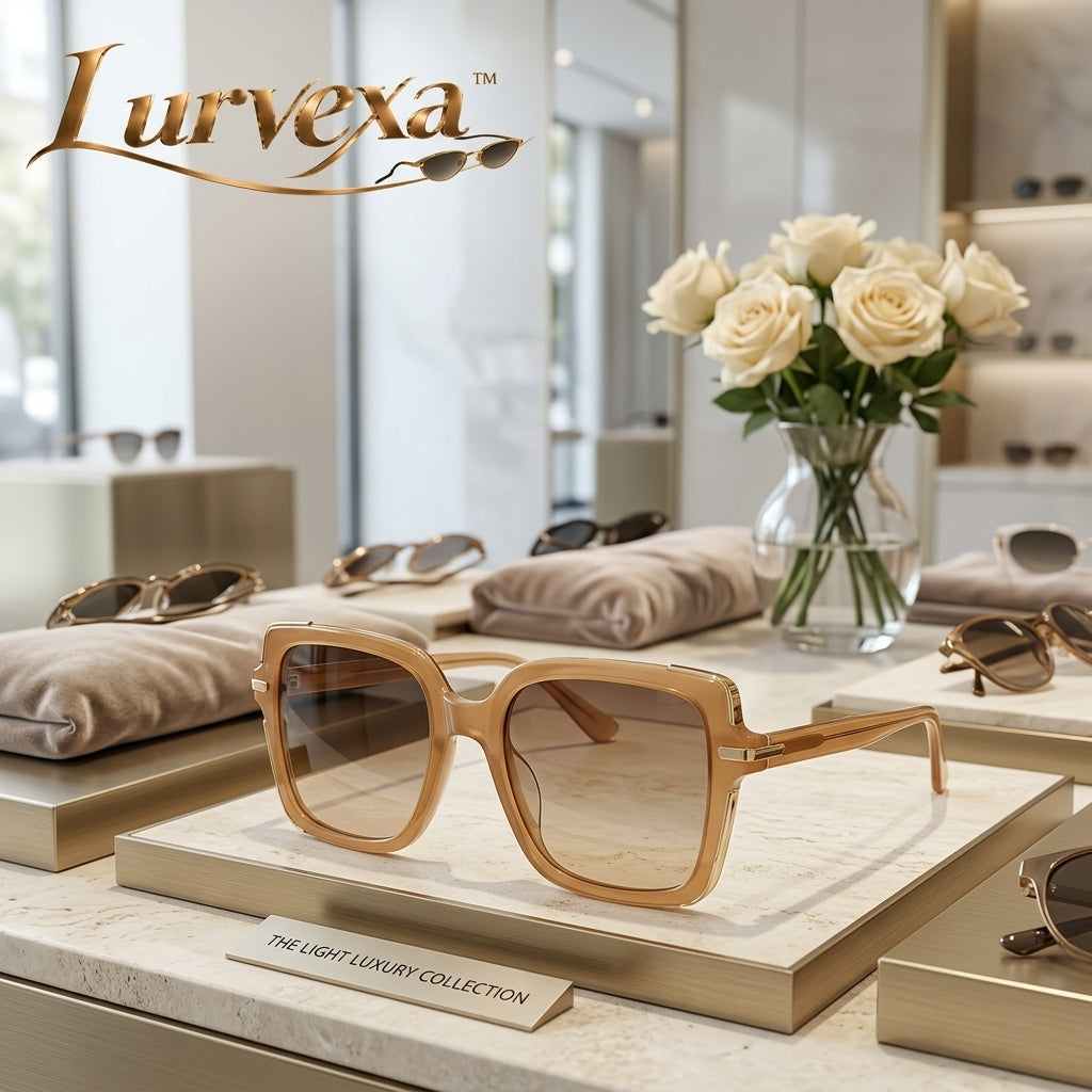 Lurvexa™ Classic Oversized Square Sunglasses – Champagne Amber Frame with Gradient Tint Lenses