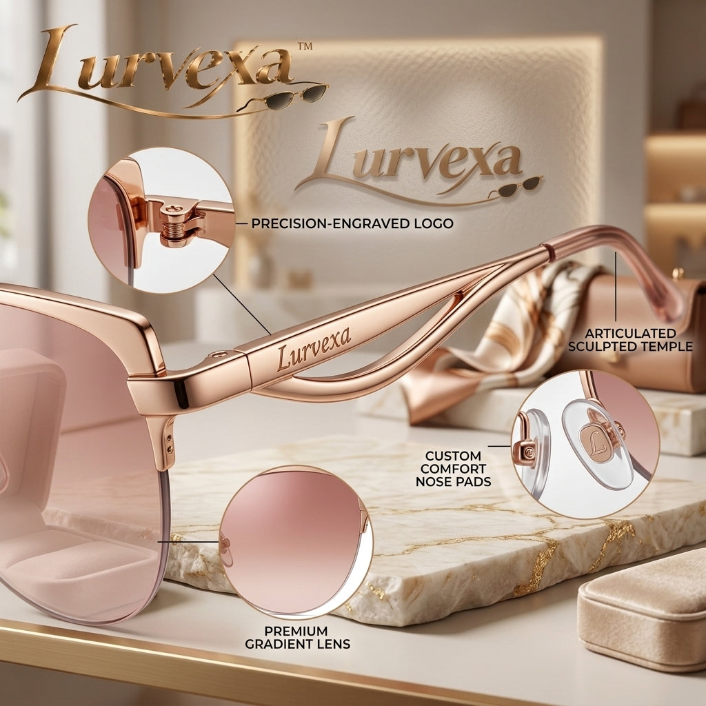 Lurvexa™ Women's Semi-Rimless Cat-Eye Sunglasses – Lightweight Rose Gold Metal Frame with Gradient Blush Lenses