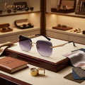 Lurvexa™ Oversized Rimless Gradient Sunglasses with Sculpted Gold-Tone Filigree Temples