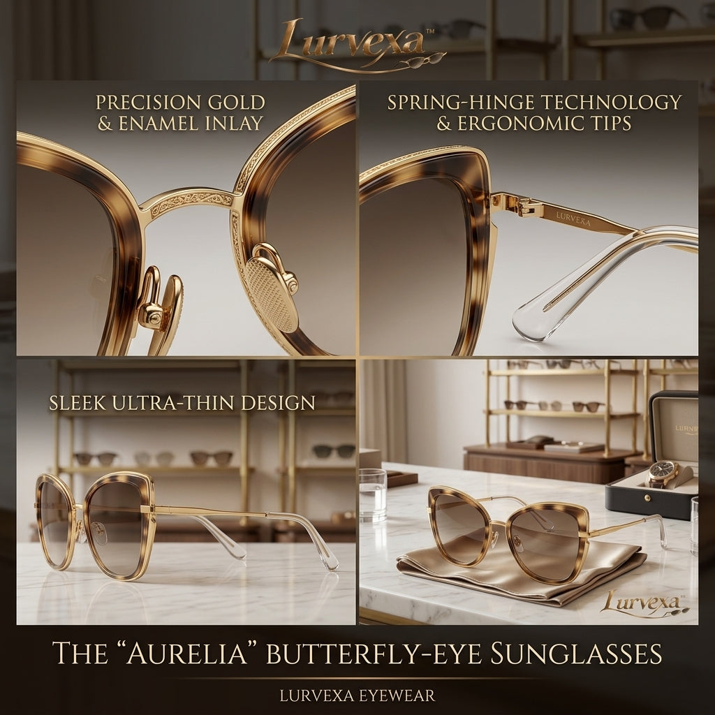 Lurvexa™ Oversized Butterfly Sunglasses – Polished Gold &amp; Warm Amber Tortoise Frame with Gradient Brown Lenses