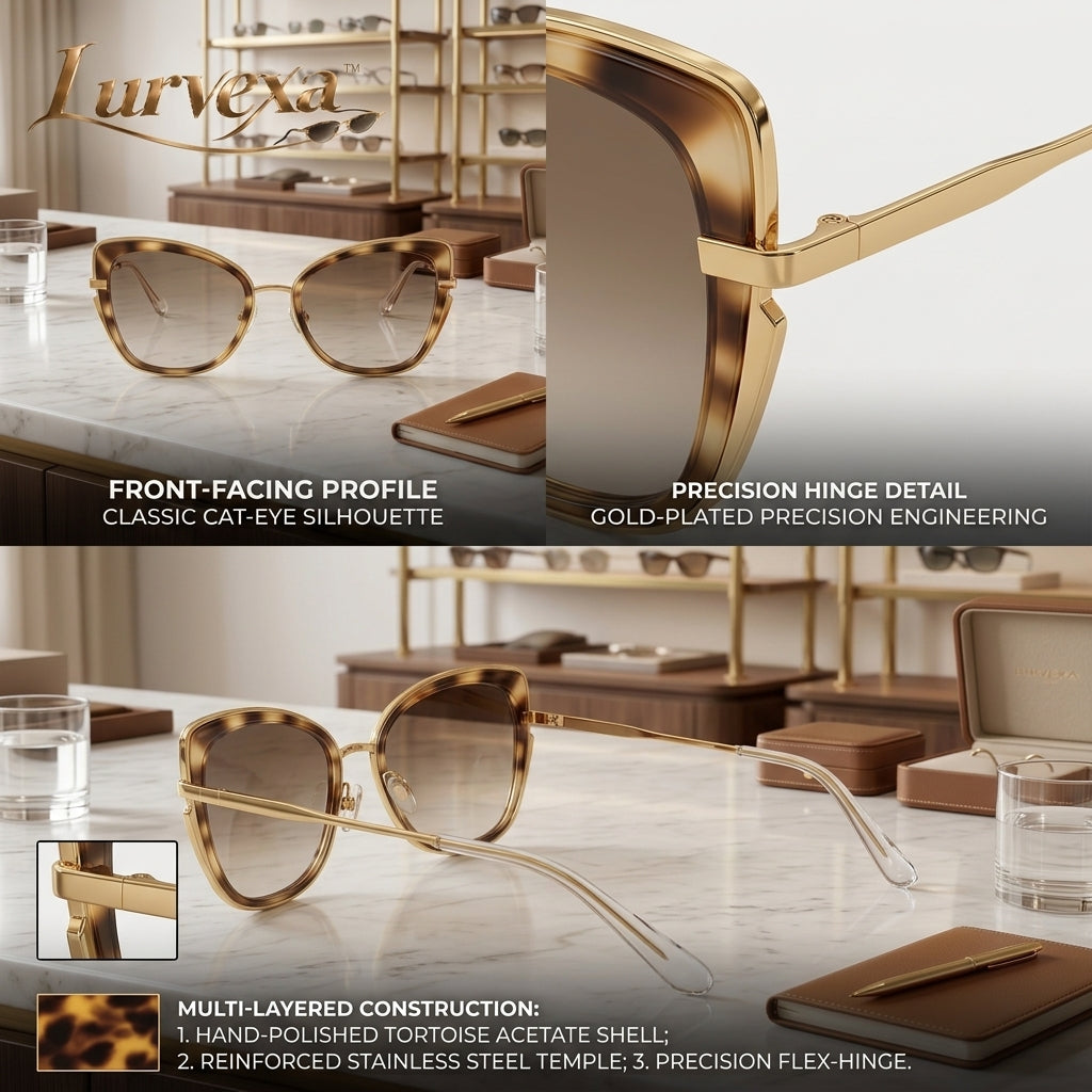 Lurvexa™ Oversized Butterfly Sunglasses – Polished Gold &amp; Warm Amber Tortoise Frame with Gradient Brown Lenses